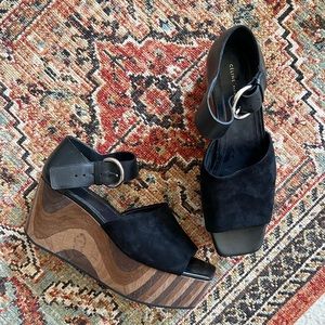 Celine Suede Mixed Wood Block 80s Style Platform Sandals